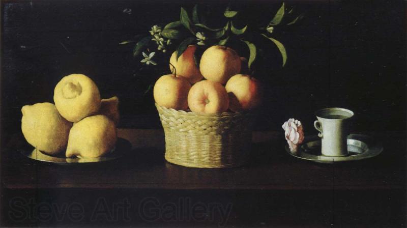 Francisco de Zurbaran Style life with lemon of orange and a rose Spain oil painting art